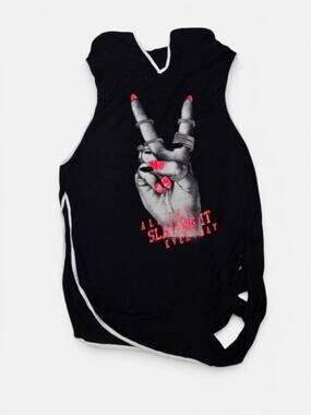 Glitz Y2K Grunge Distressed Black And Red Alt Graphic Tank Top Small